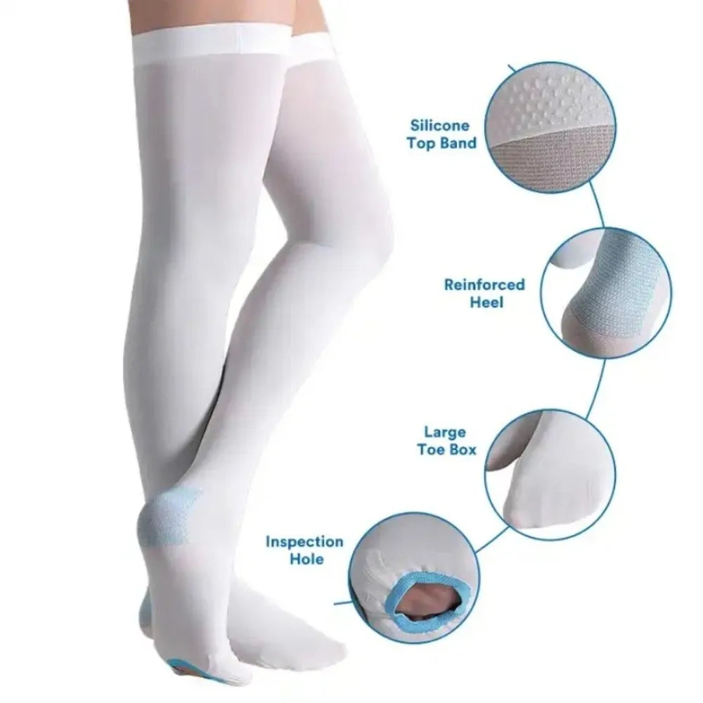 Thigh High Compression Stockings Open Toe – 1 Pair S–XXL