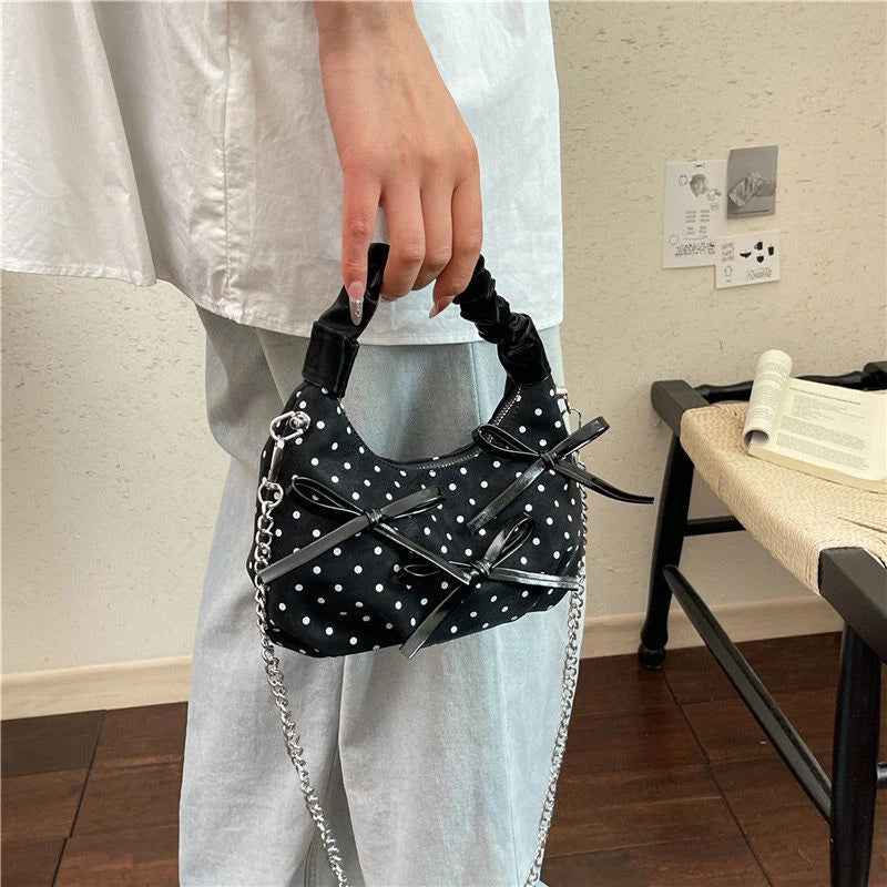 Korean Pleated Bow Polka Dot Shoulder Bag & Backpack Girls Shoulder Bag Backpack Nixie