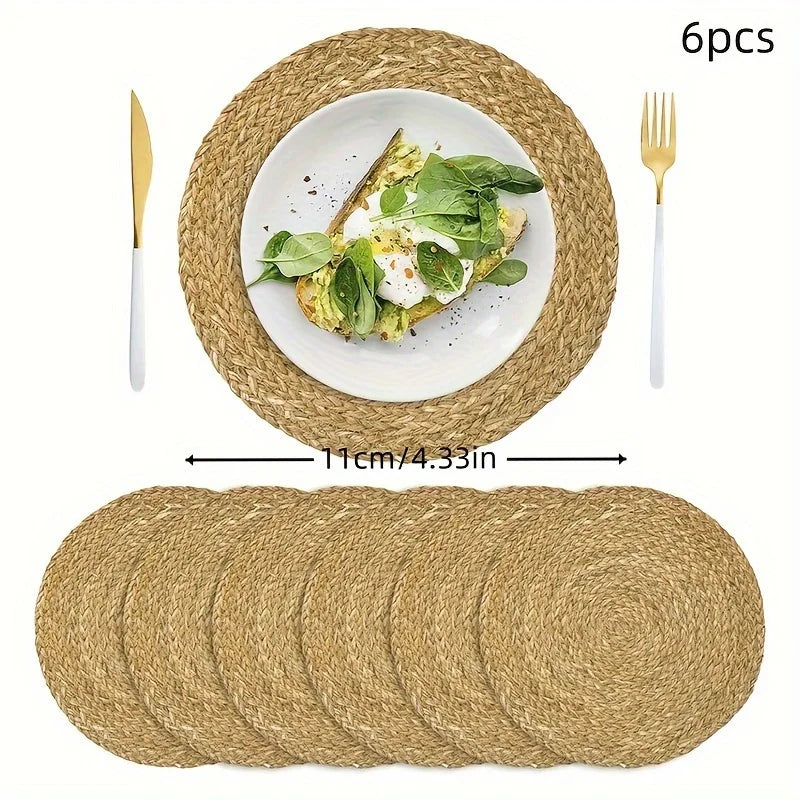 6-Pack Round Natural Woven Linen Placemats – Heat-Resistant Woven Table Placemats Nixie 6PCS