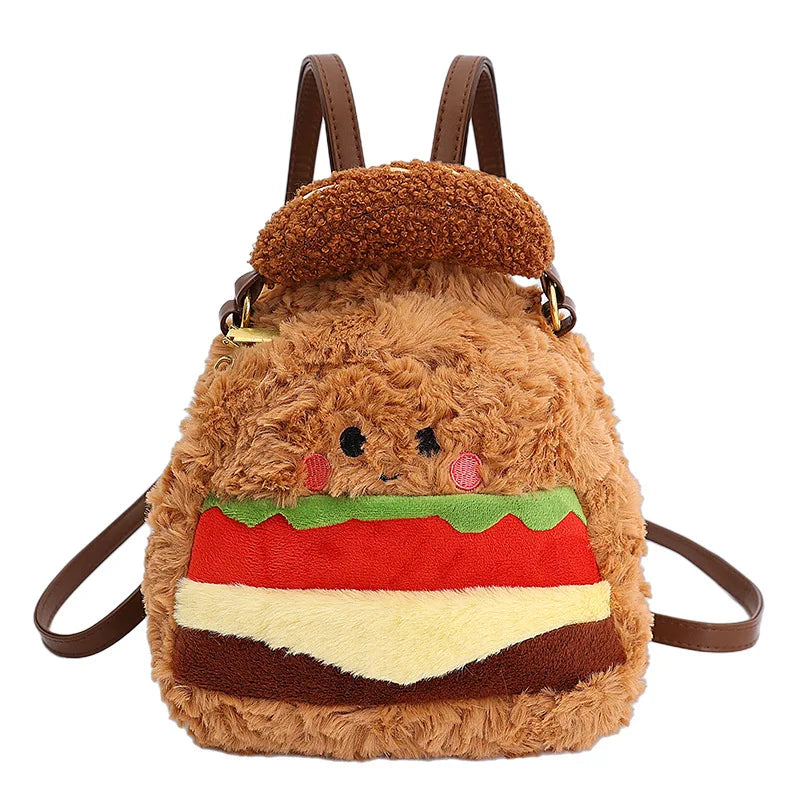 Cute Plush Hamburger Mini Backpack | Novelty Bag for Women Novelty Mini Backpack Nixie