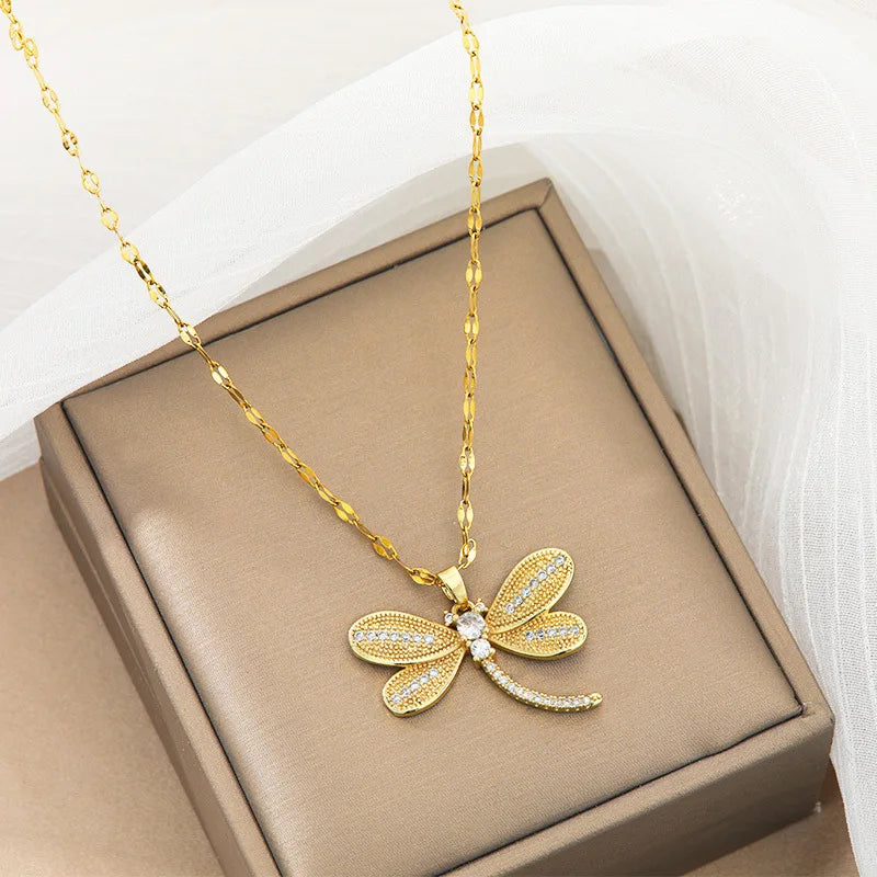 Zircon Dragonfly Pendant Necklace Gold Plated for Women Pendant Necklace Nixie