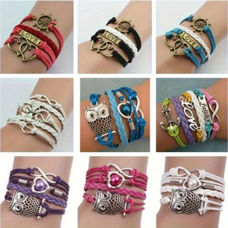 5Pcs Multilayer Leather Wrap Bracelets – Heart, Pearl & Charm Leather Wrap Bracelet Nixie