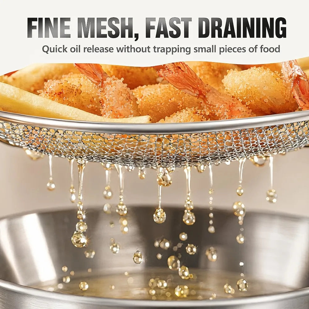 2-Pc Stainless Steel Frying Draining Basket & Tray Set Draining Basket Set Nixie