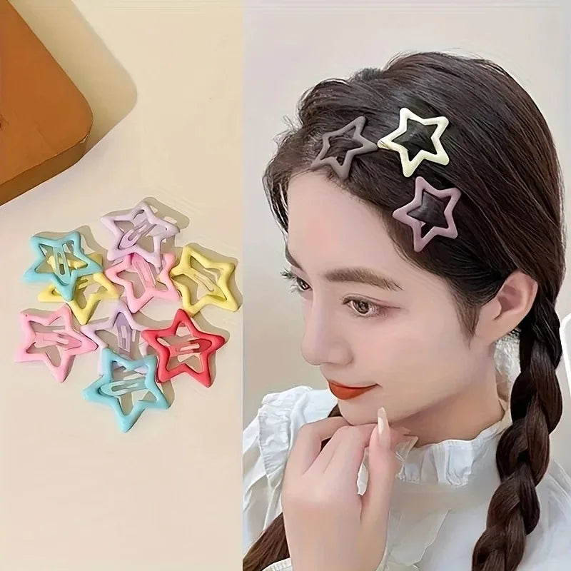50/100pcs Hollow Star Hair Clips – Colorful Snap Design Hair Clips Nixie