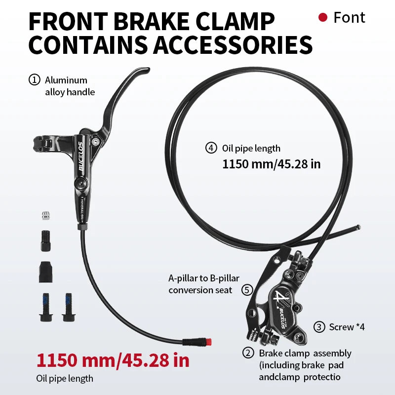 BUCKLOS 4-Piston Hydraulic Disc Brake Set – E-Bike & MTB Hydraulic Disc Brake Set Nixie