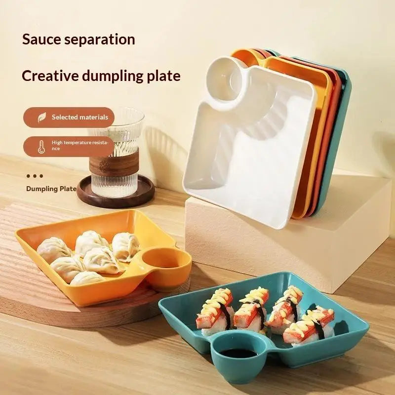 4-Pack BPA Free Dumpling Plates with Sauce Compartment