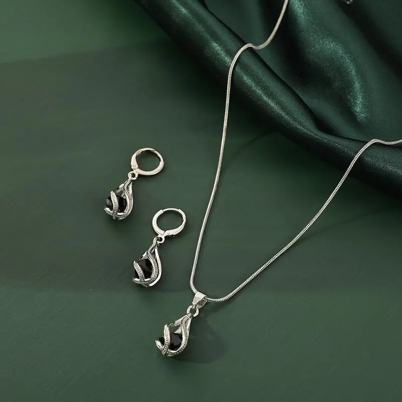 3-Piece Black Crystal Necklace & Earring Set | Nixie Jewelry