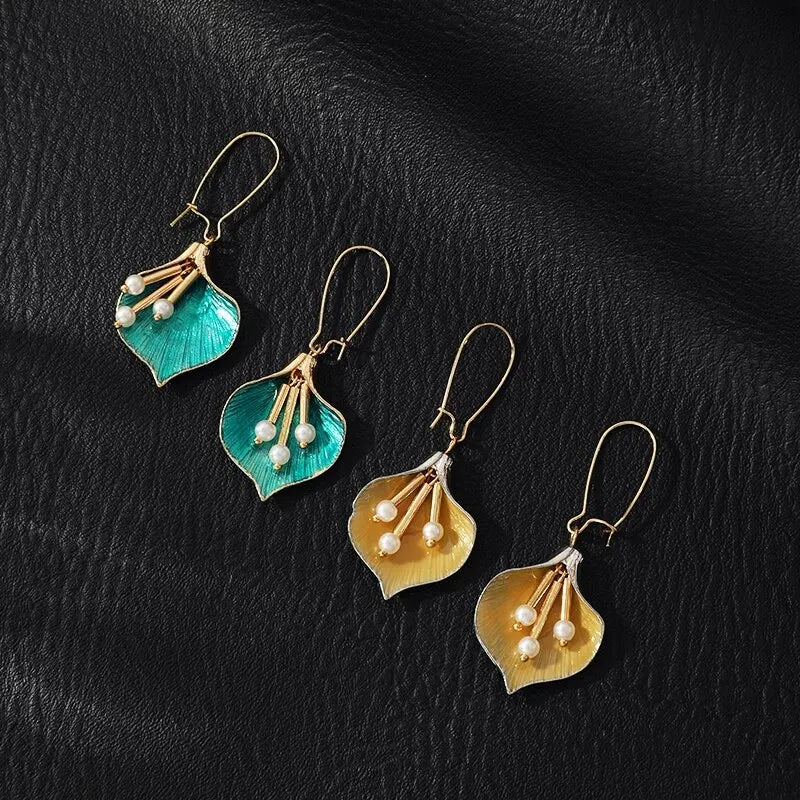 2PCS Enamel Flower Drop Earrings – Bohemian Tassel Style Women Drop Earrings Set Nixie
