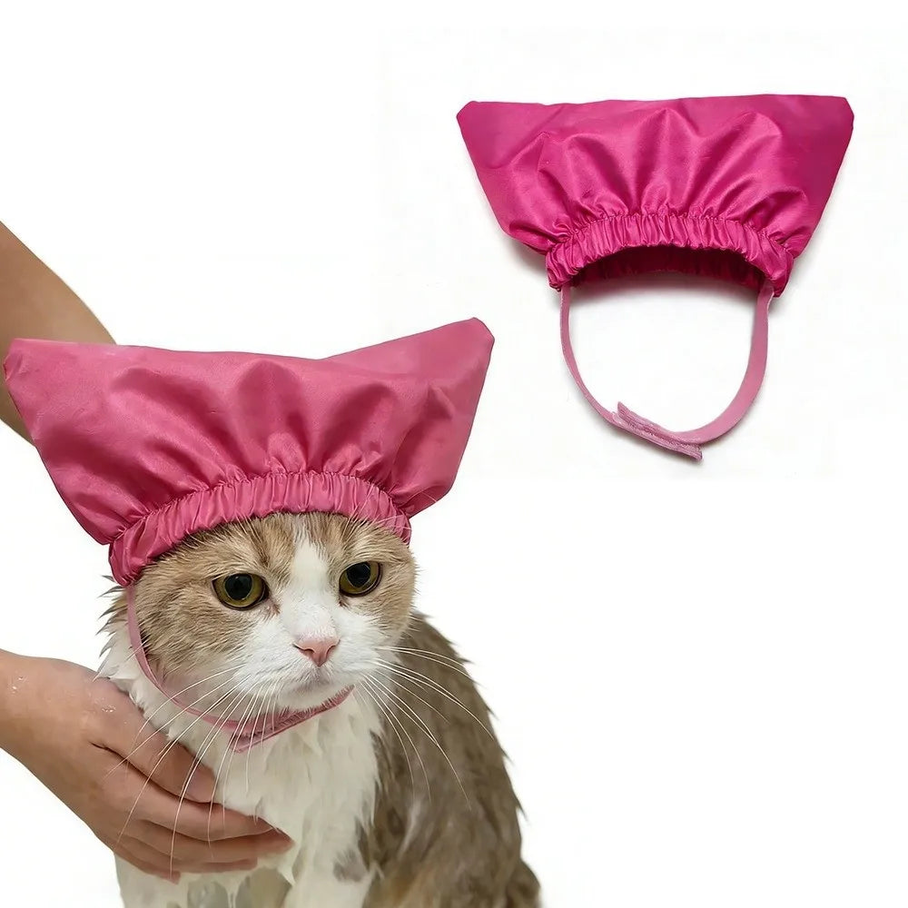 Waterproof Pet Bath Shower Cap – Ear Protection for Cats & Dogs Pet Bathing Cap Nixie Rose Red S