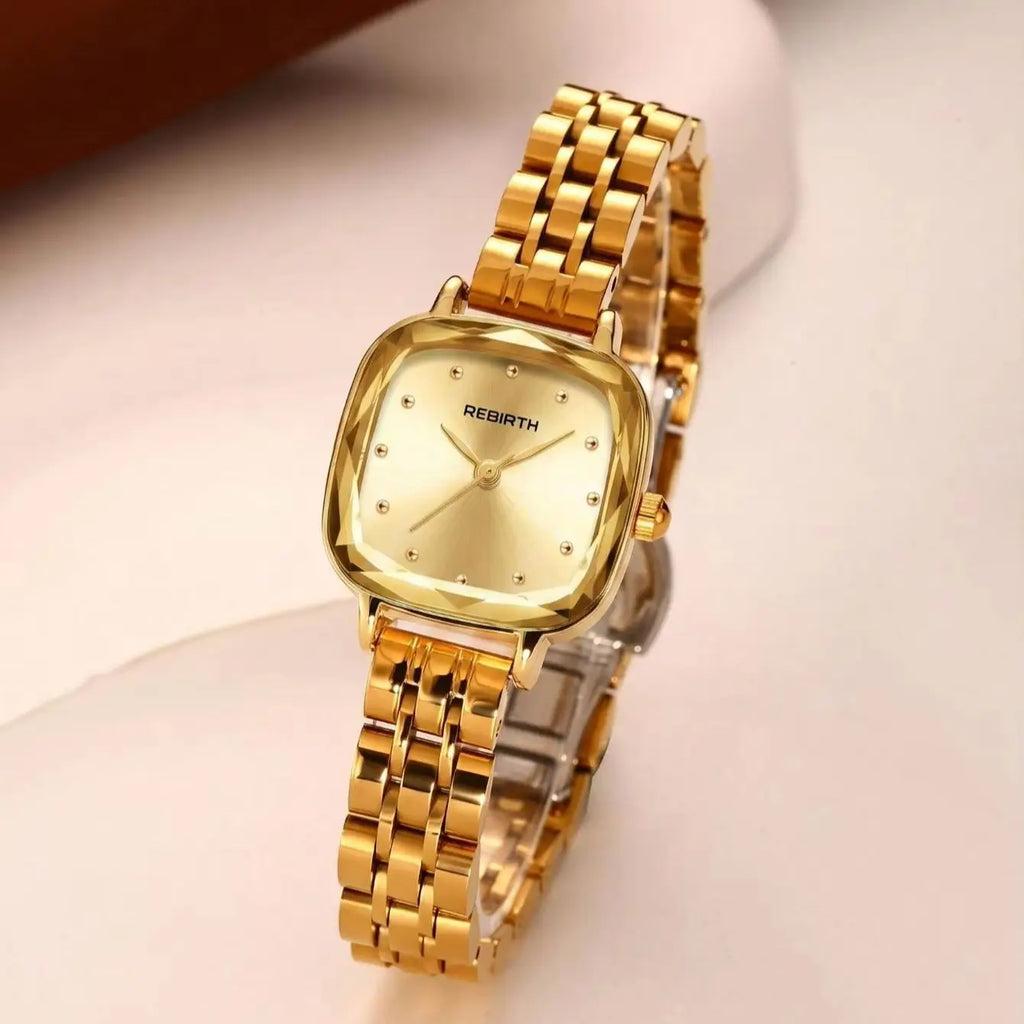REBIRTH Retro Square Quartz Watch – Stainless Steel Strap Quartz Wristwatch Nixie
