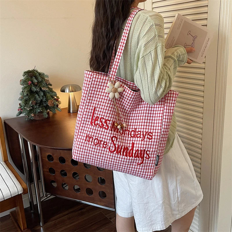 Korean Canvas Shoulder Bag – Large Capacity Letter Print