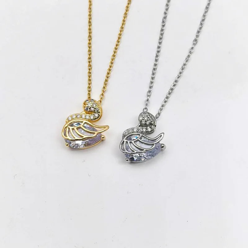 Swan Rhinestone Copper Pendant Necklace – Gold & Silver