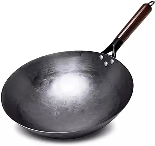 FEB.WIND Hand Forged Iron Wok – Non-Coating, Wooden Handle Iron Cooking Wok Nixie