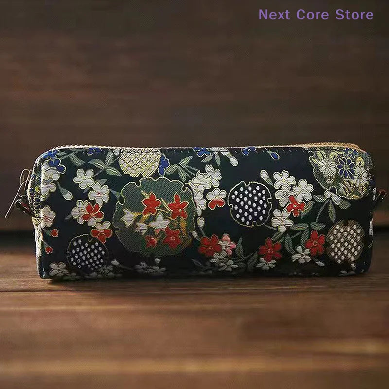 Vintage Embroidery Pencil Case Large Capacity Cotton Linen Pouch Embroidery Pencil Case Nixie