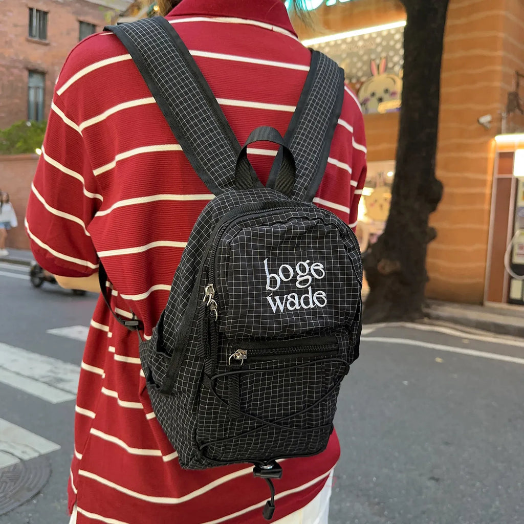Korean Plaid Nylon Mini Backpack – Small Travel & Hiking Bag Mini Backpack Nixie Black