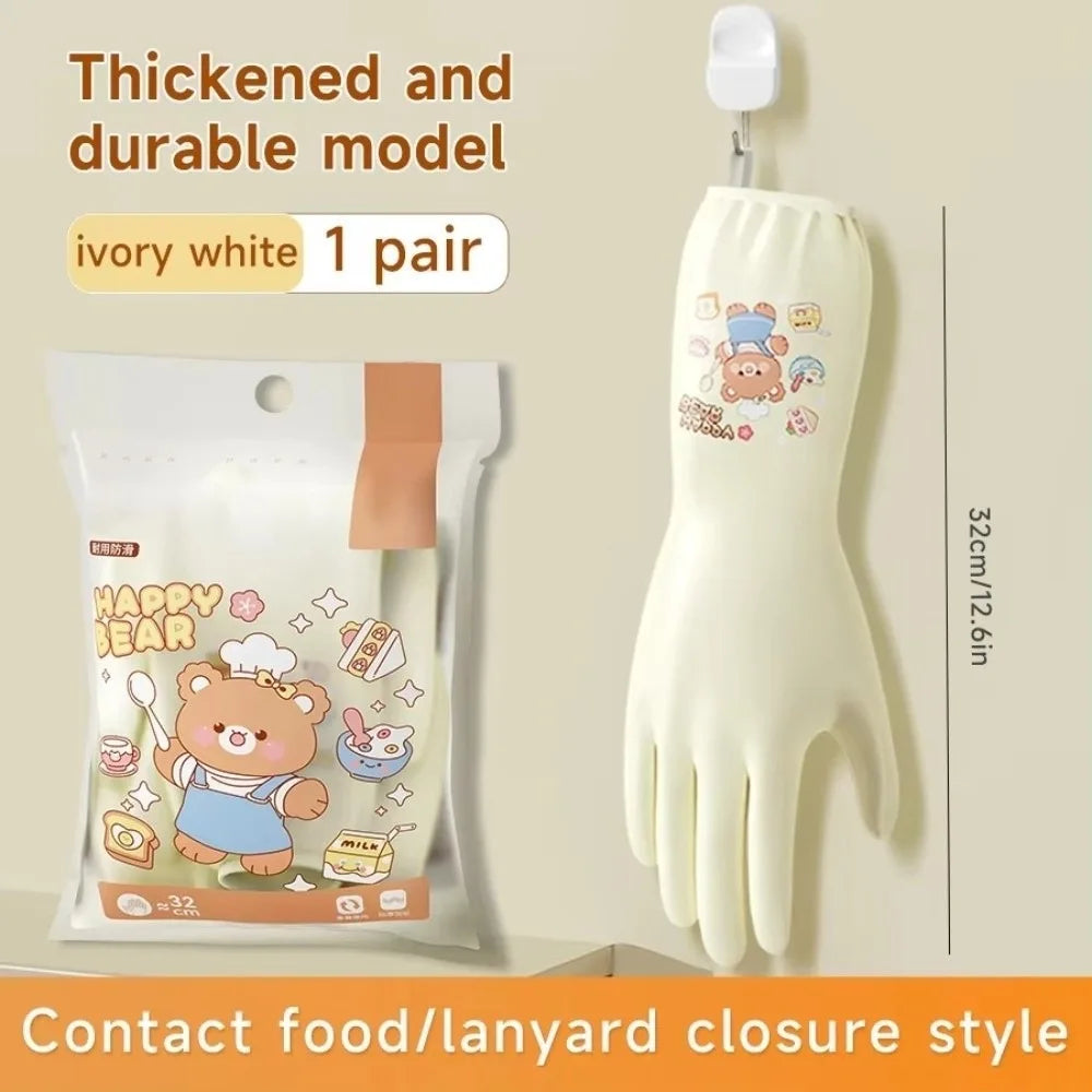 Cute Cartoon Kitchen Dishwashing Gloves – Non-Slip, Reusable