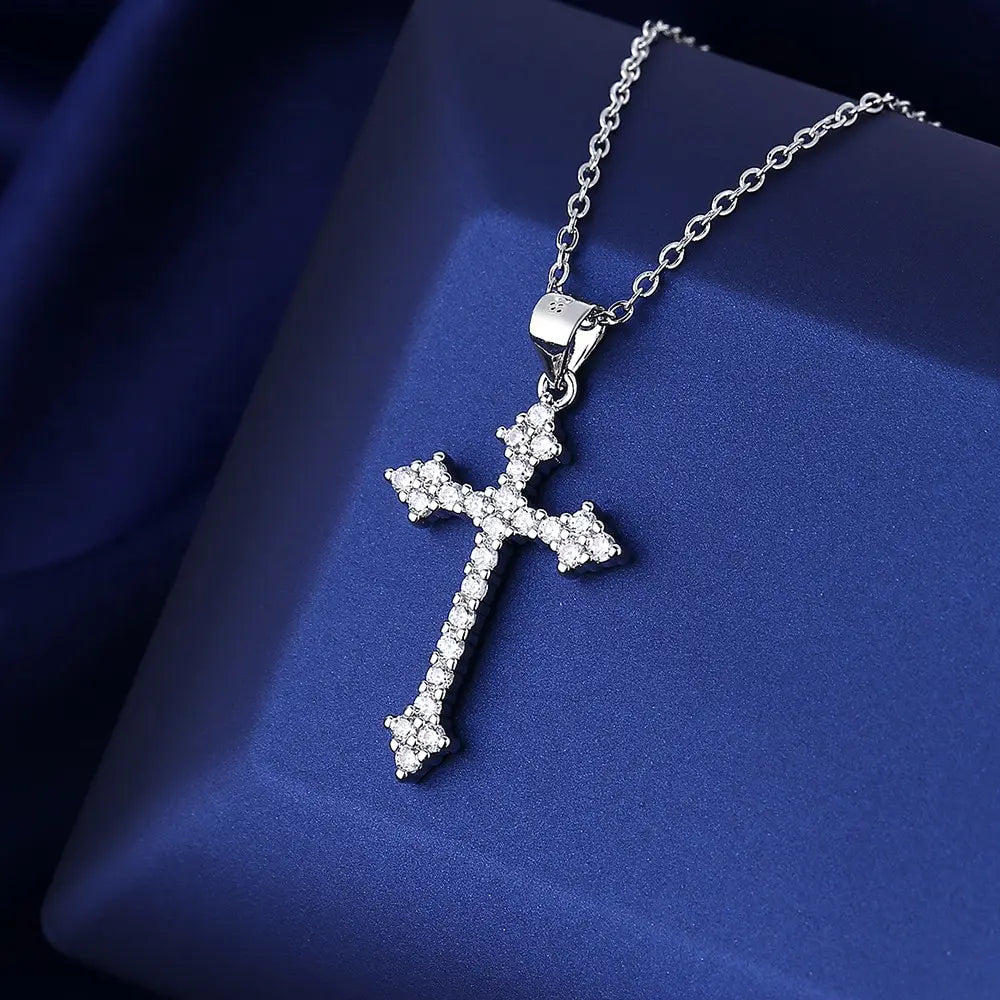 Women's Silver-Plated Cross Pendant Necklace with Rhinestones Pendant Necklace Nixie Silver-plated