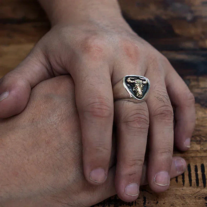 Men's Retro Tibetan Silver Bull Head Ring | Punk Style Fashion Ring Nixie