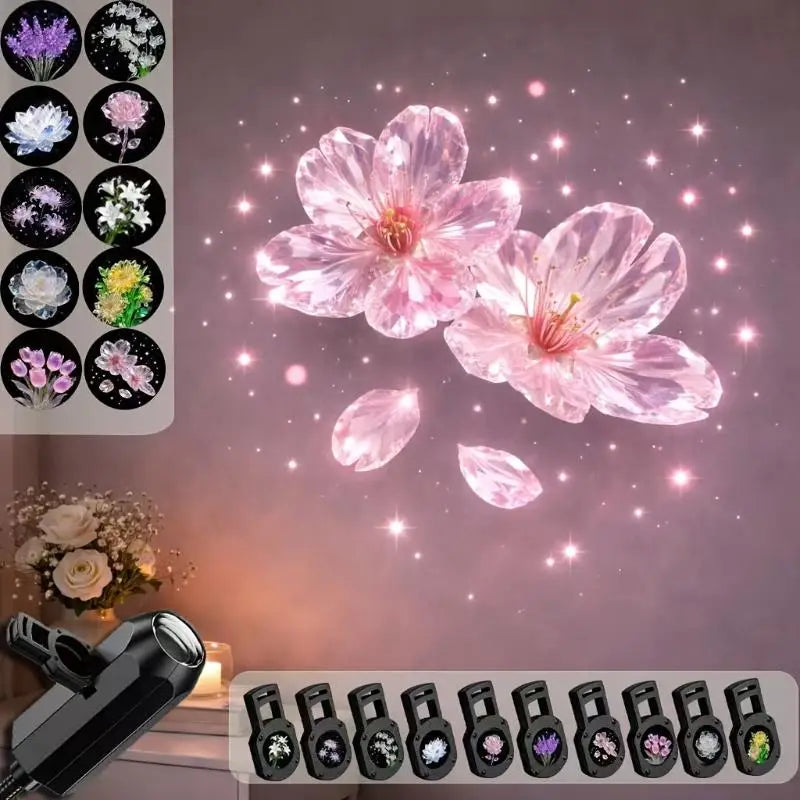 10-Pattern Floral USB LED Projection Night Light | Room Décor LED Projection Light Nixie Light an 10pcs Film