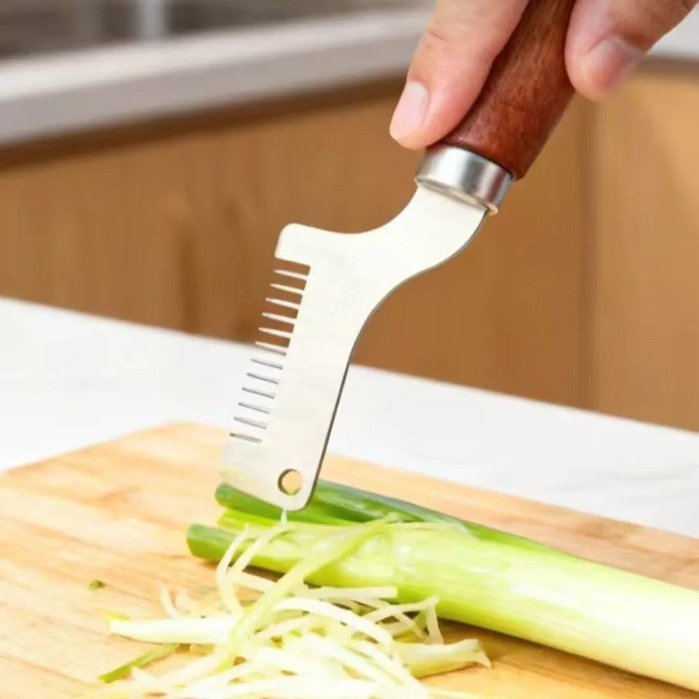 Stainless Steel Scallion & Onion Chopper – Wooden Handle Vegetable Chopper Nixie