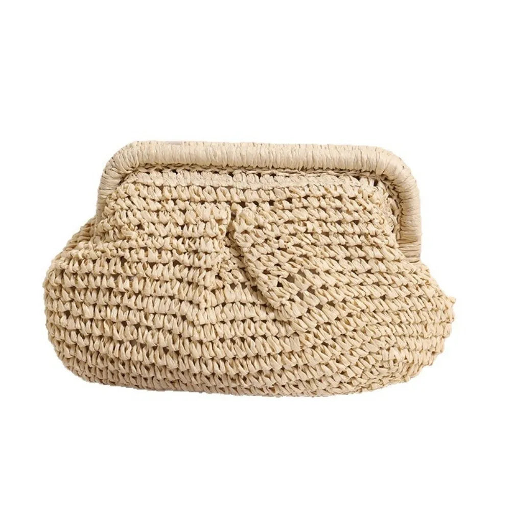 Large Straw Woven Shoulder Bag with Chain Strap | Boho Tote Straw Shoulder Bag Nixie