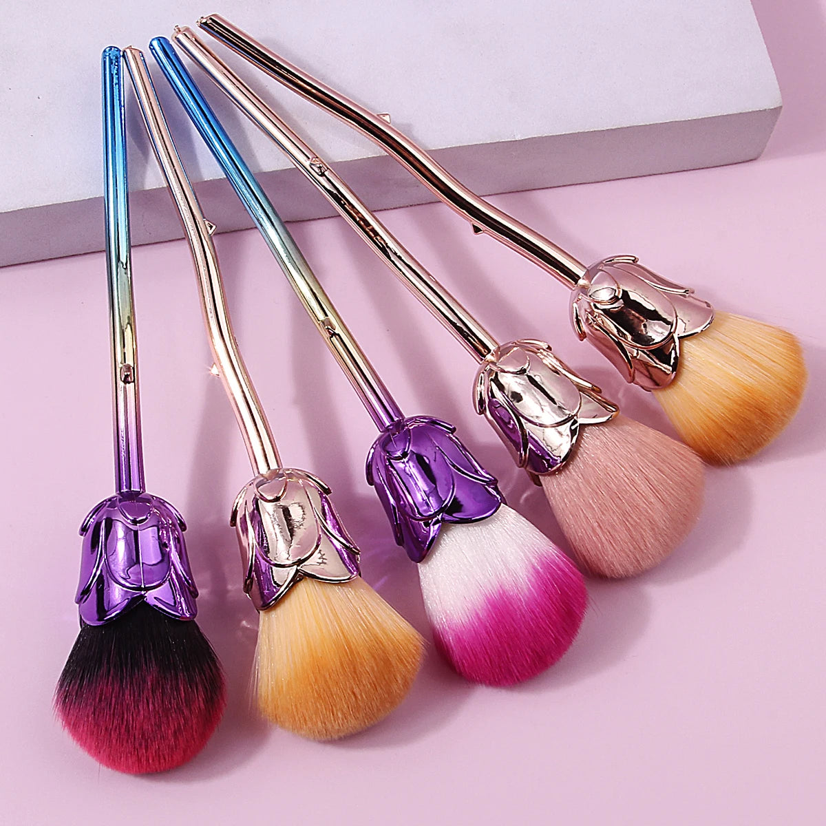 Rose Nail & Makeup Brush Set – Soft Wool Bristles | Nixie