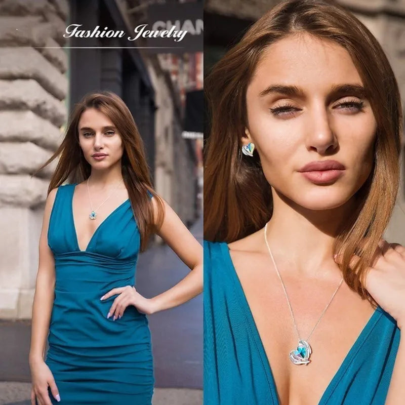 925 Silver Plated Heart Pendant Necklace with Crystals for Women Pendant Necklace Nixie
