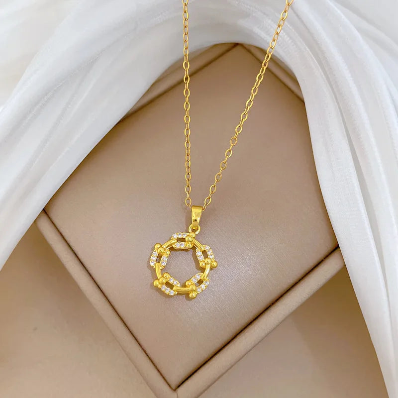 Rotating Ring Pendant Necklace – Gold Stainless Steel Clavicle Chain Pendant Necklace Nixie