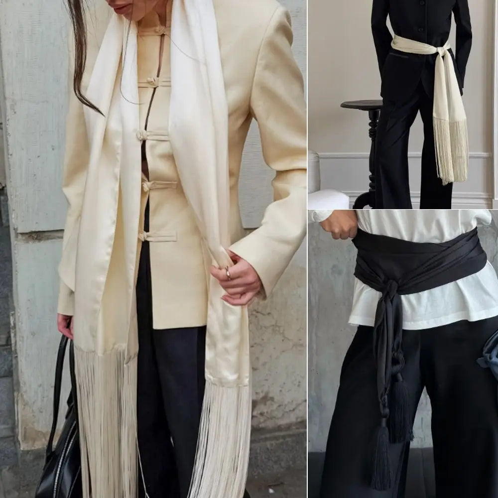 Women's Fringed Tassel Scarf Shawl | Y2K Streetwear Accessory Tassel Fringe Scarf Nixie