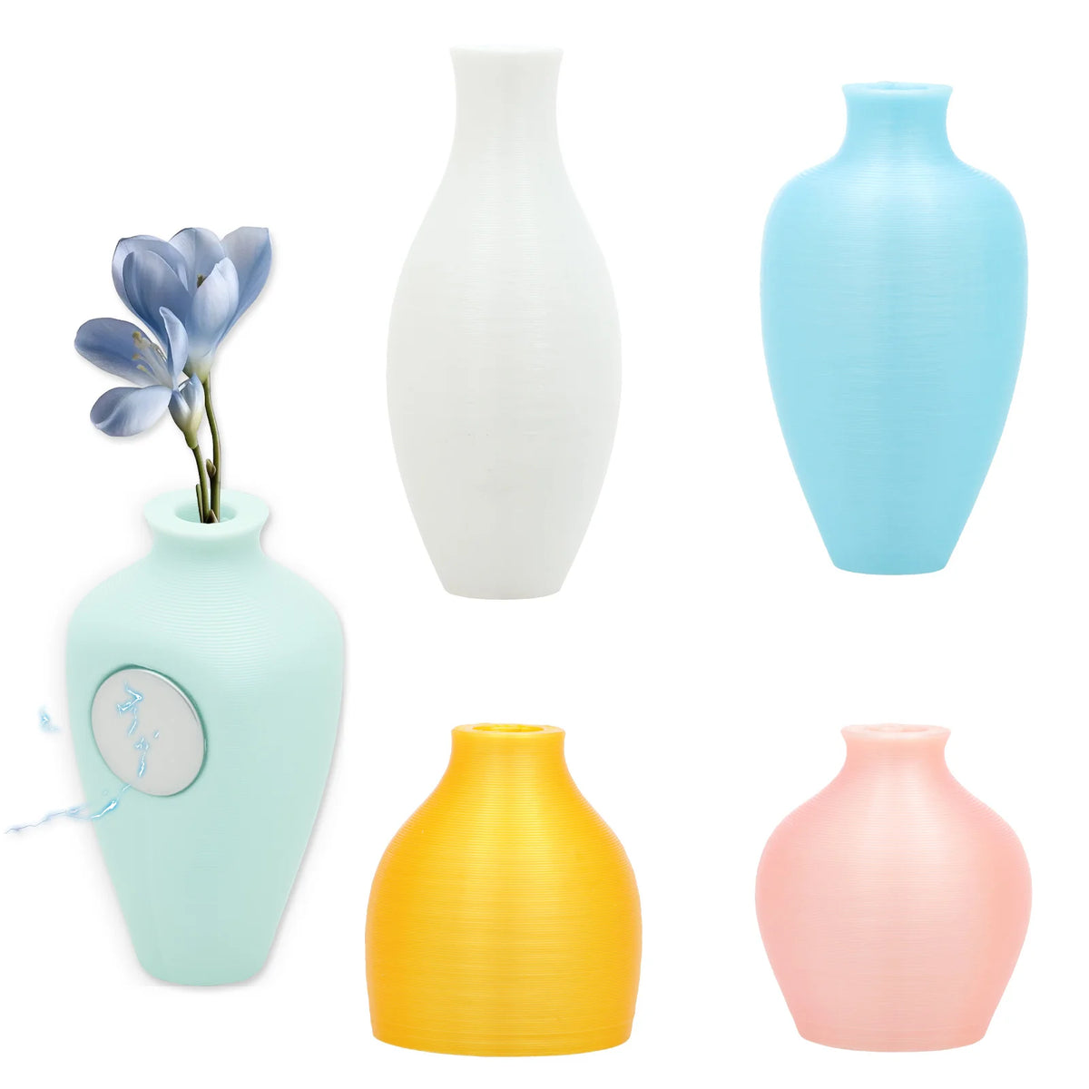 5Pcs 3D Printed Mini Vase Fridge Magnets – Cute Pastel Set