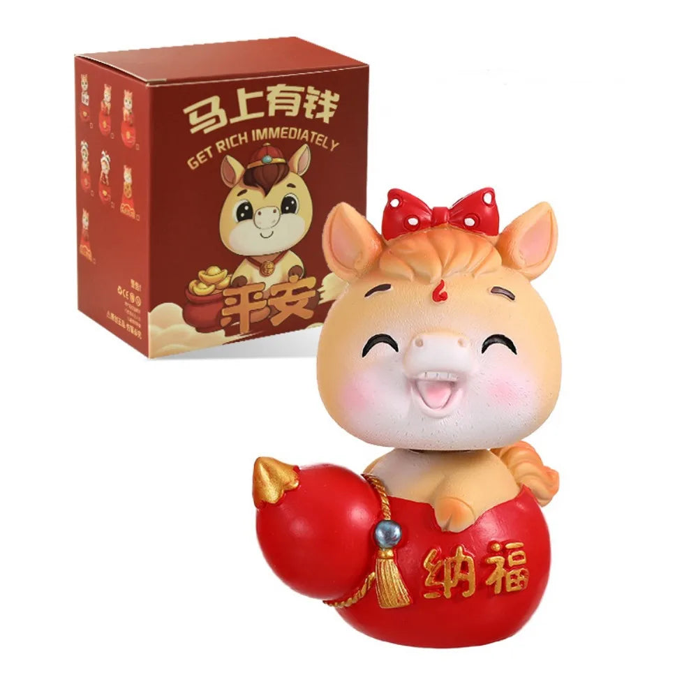 Cartoon Horse Chinese New Year Resin Figurine Gold Red Lucky Charm