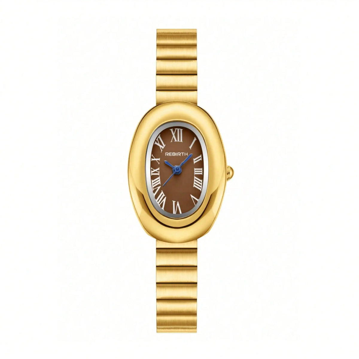 REBIRTH Vintage Oval Gold Women's Quartz Watch Roman Numeral Women's Quartz Watch Nixie Brown