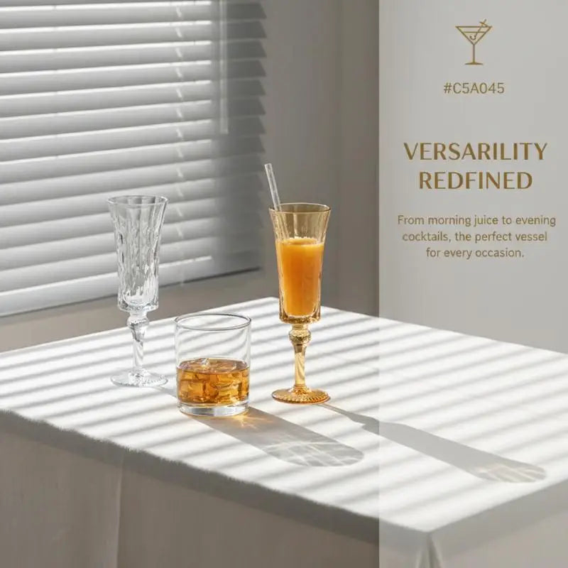 French Retro Striped Crystal Goblet | Wine & Cocktail Glass Crystal Wine Goblet Nixie