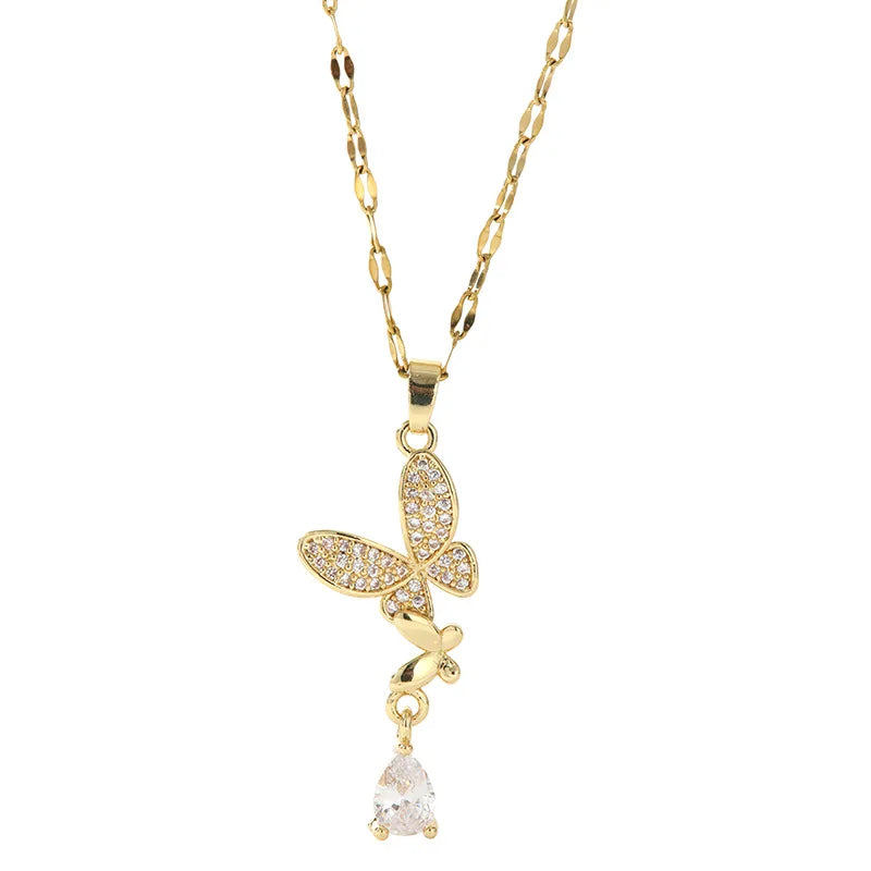 Butterfly Zircon Tassel Pendant Necklace for Women | Gold Pendant Necklace Nixie