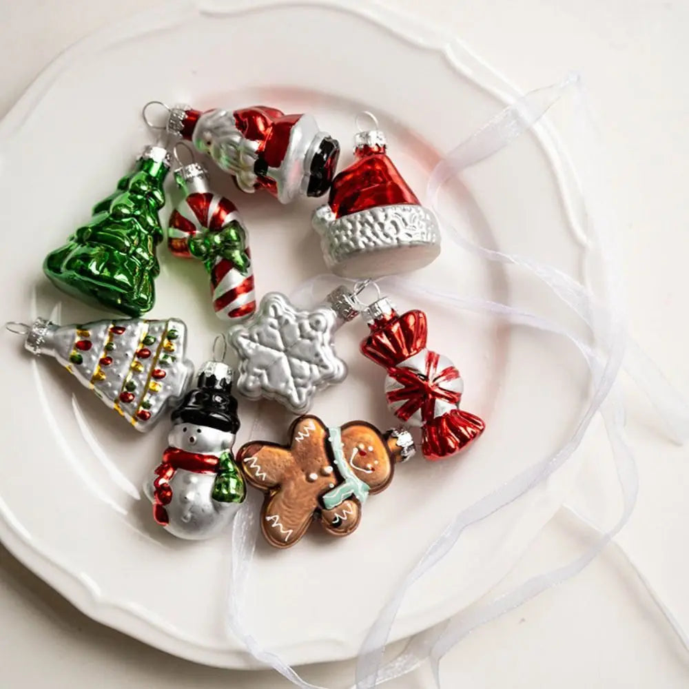 9-Piece Colorful Glass & Plastic Christmas Tree Pendant Set