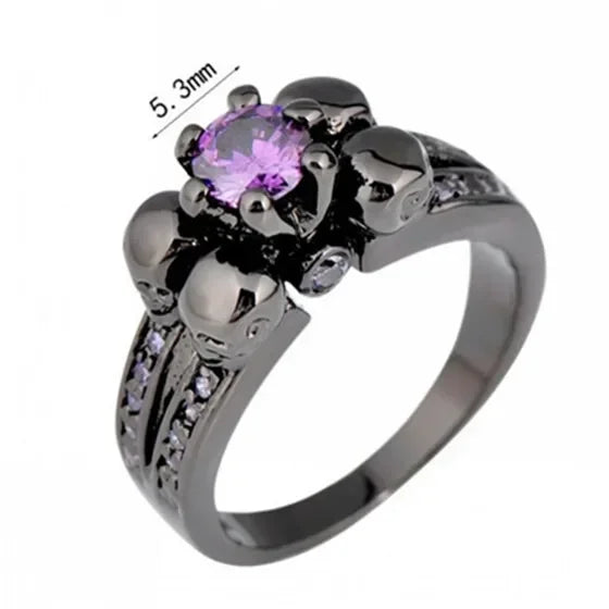 Men's Skull Purple Zircon Ring Black Gold Punk Jewelry Sz 6–10 Fashion Ring Nixie