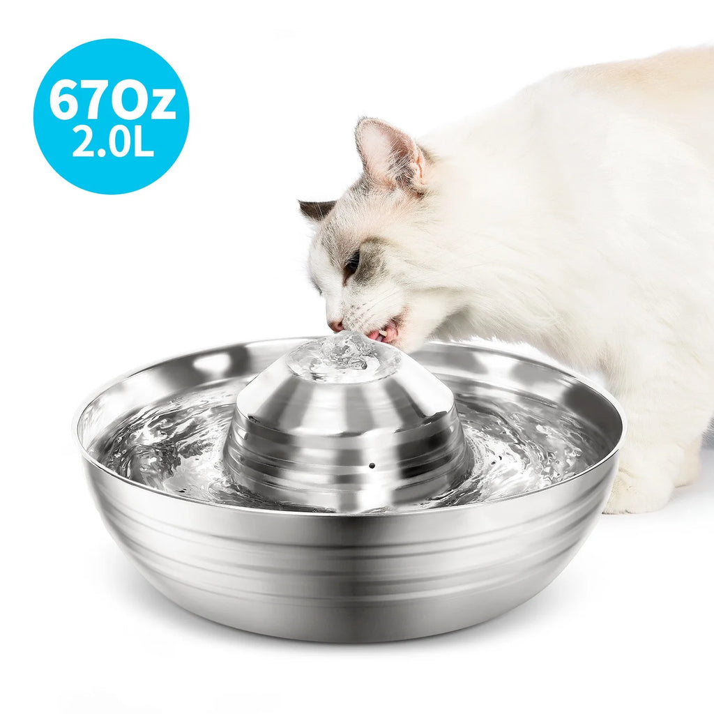 2L Stainless Steel Cat & Dog Water Fountain with Filter Pet Water Fountain Nixie