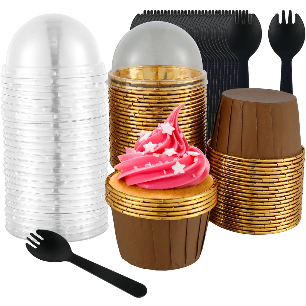 50Pcs Foil Cupcake Liners with Lids – Muffin Baking Cups Cupcake Baking Liners Nixie 100Pcs Style 5