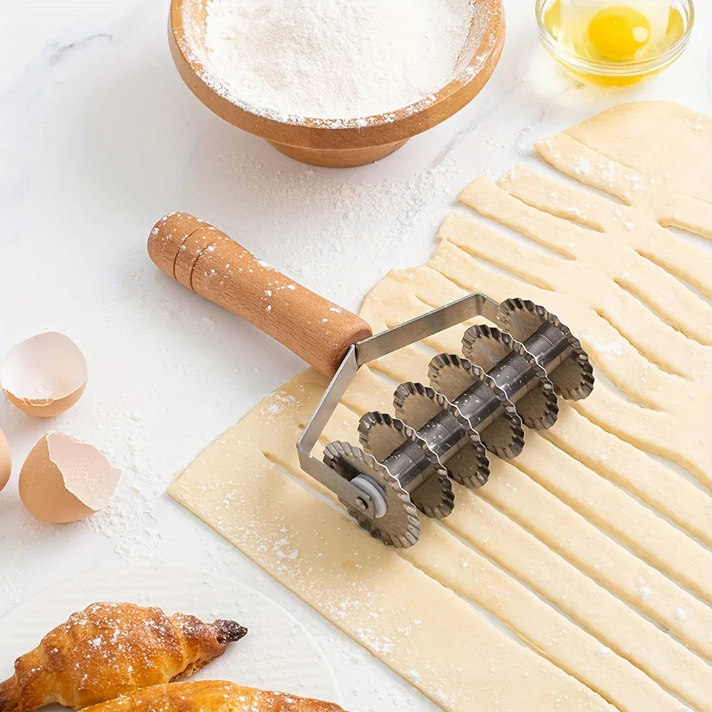 6-Wheel Stainless Steel Cookie & Noodle Cutter | Wood Handle Pastry Cutter Nixie