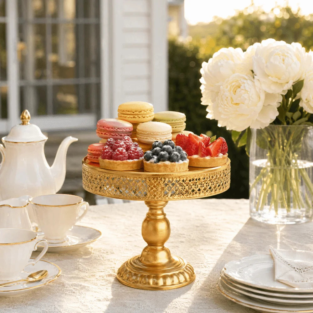 Gold Stainless Steel Cake Stand | Lace Dessert Display