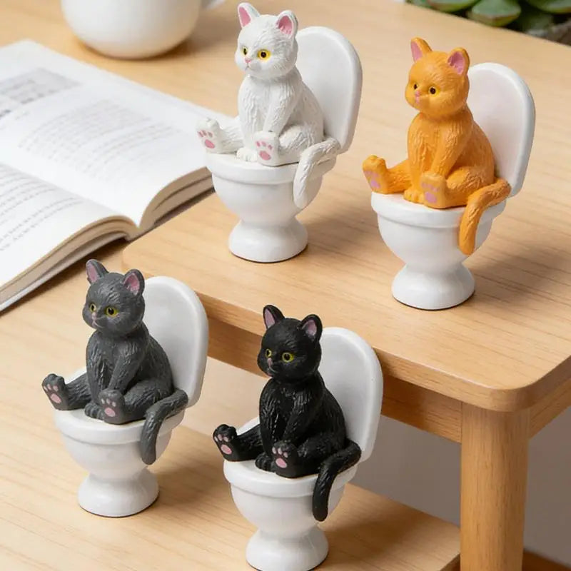 Funny Cat on Toilet Resin Figurine – Cute Kitten Decor Gift Resin Cat Figurine Nixie