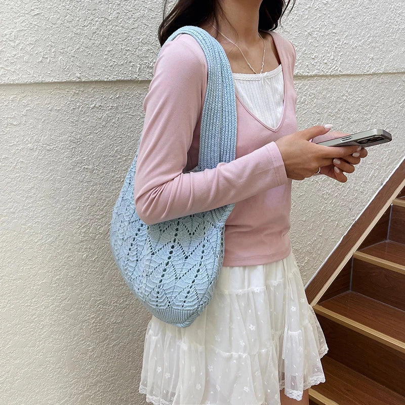Women's Knitted Cotton Tote Bag – Large Capacity Shoulder Bag Knitted Tote Bag Nixie