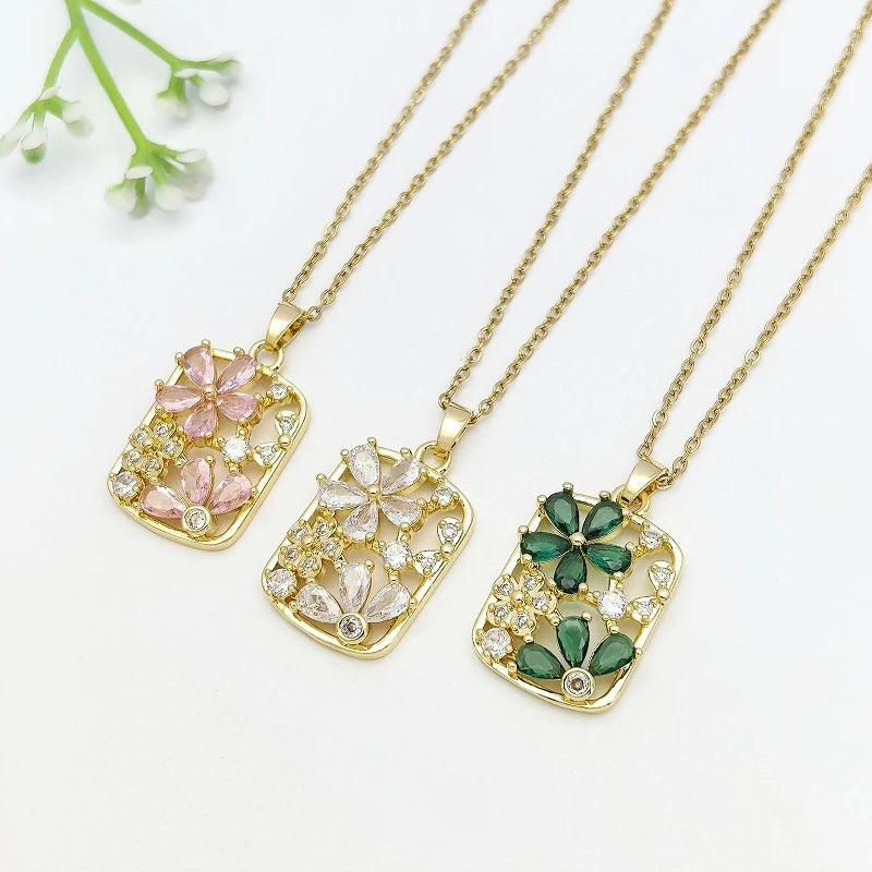 Floral Waterdrop Gold Pendant Necklace – Women's Stainless Steel Pendant Necklace Nixie