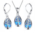 Life Tree Blue Opal Jewelry Set – Necklace & Earrings for Women Jewelry Set Nixie Blue