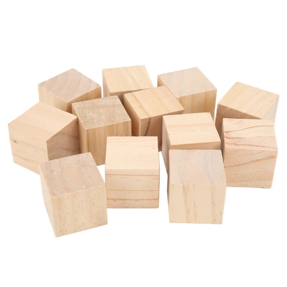 12PCS Unfinished Pine Wood Blocks – Smooth Square Craft Cubes Wood Craft Blocks Nixie a