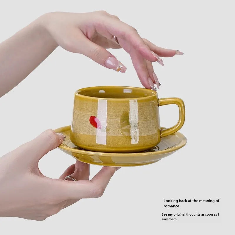 Japanese Retro Floral Ceramic Coffee Cup & Saucer Set Ceramic Coffee Mug Set Nixie