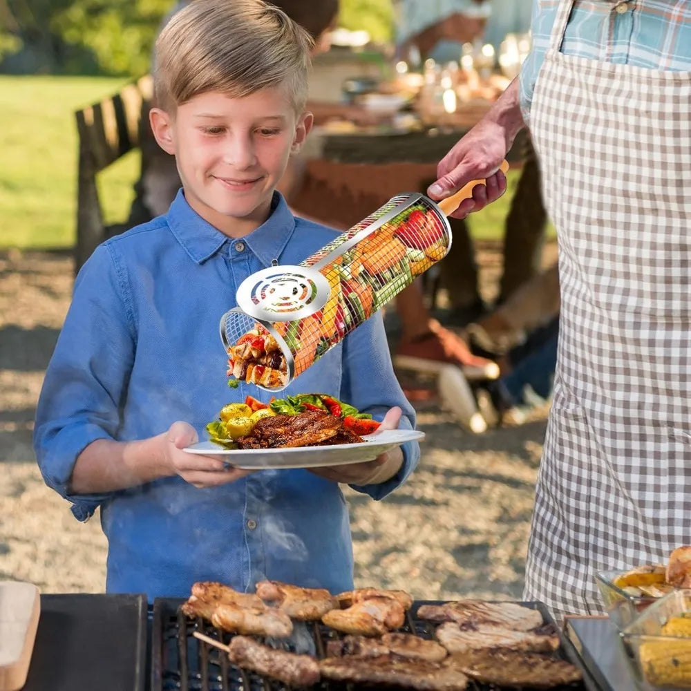 Nesting Grill Baskets 304 Stainless Steel BBQ Rolling Net