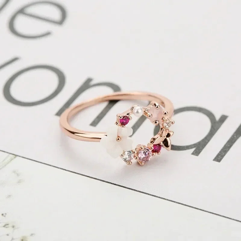 Butterfly Flower Rose Gold Zircon Ring – Sizes 6–10 Fashion Ring Nixie