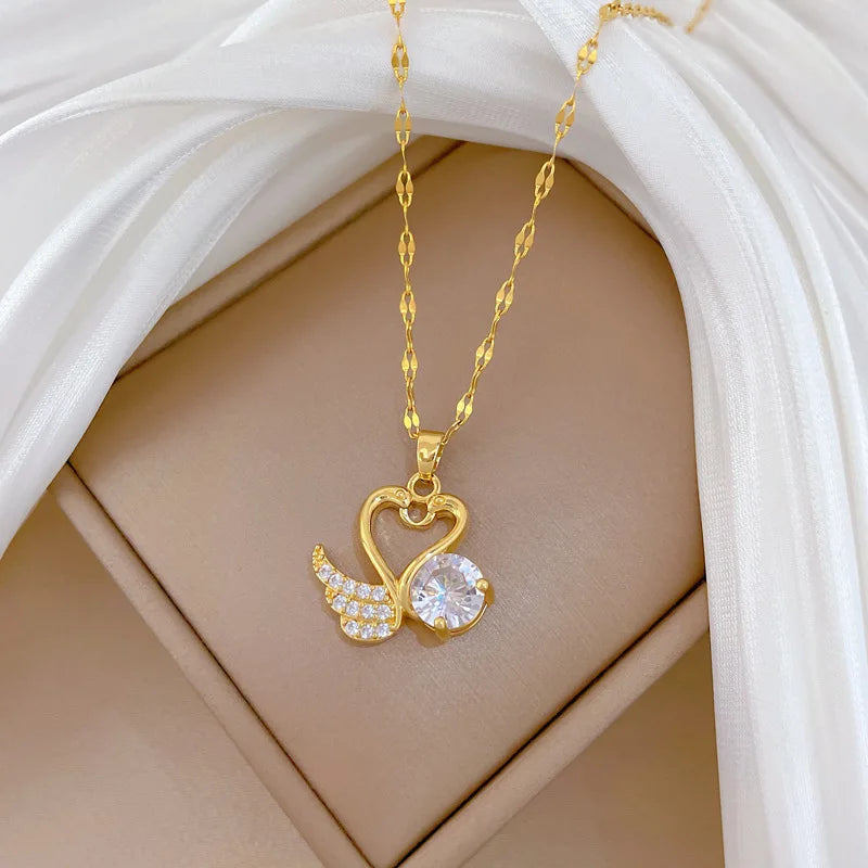 Swan Pendant Choker Necklace Gold Stainless Steel Women Pendant Necklace Nixie