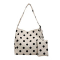Women's Large Capacity Polka Dot Canvas Tote Shoulder Bag Canvas Tote Bag Nixie BB-1460white polka d